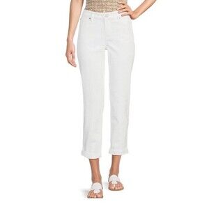 J.Jill High Rise Cropped White Jeans Cuffed Vacation Preppy Women’s Size 12 Tall